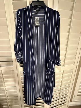 NWT - Navy & White Striped Open Front Cardigan